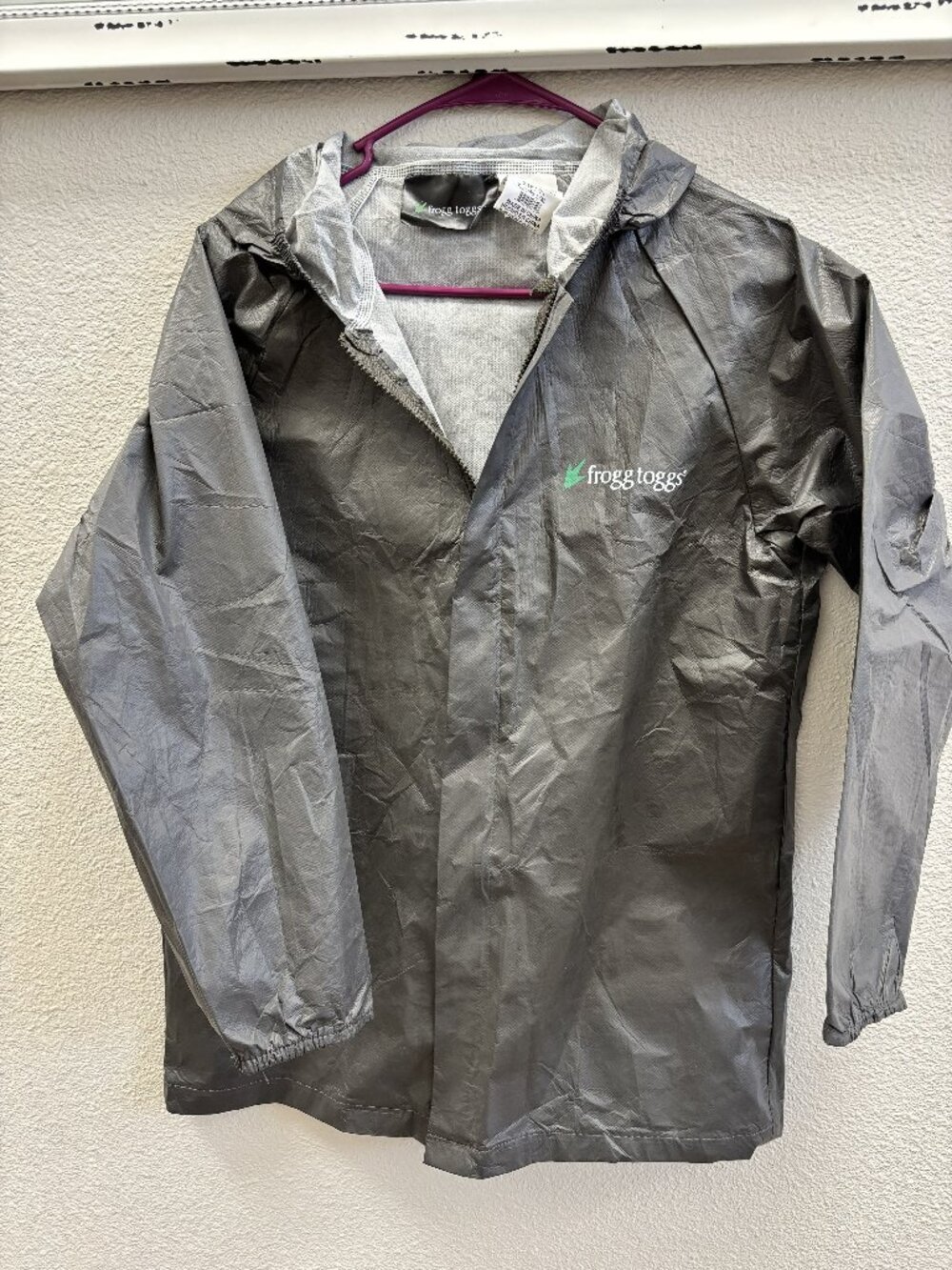 Frogg Toggs Kids L/XL Hooded Waterproof Rain Jacket Gray Lightweight